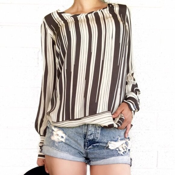 💕NILI LOTAN💕 100% Silk Striped Tunic Dress ~ Neutral Grey & Off-White Large - Picture 4 of 10